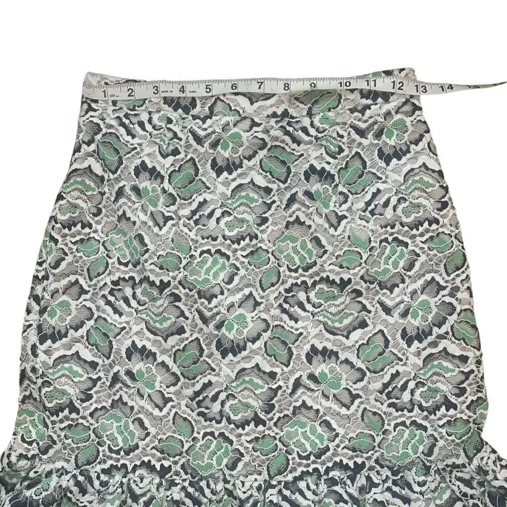 French Connection Green White Lace Pencil Peplum Skirt Size XXS